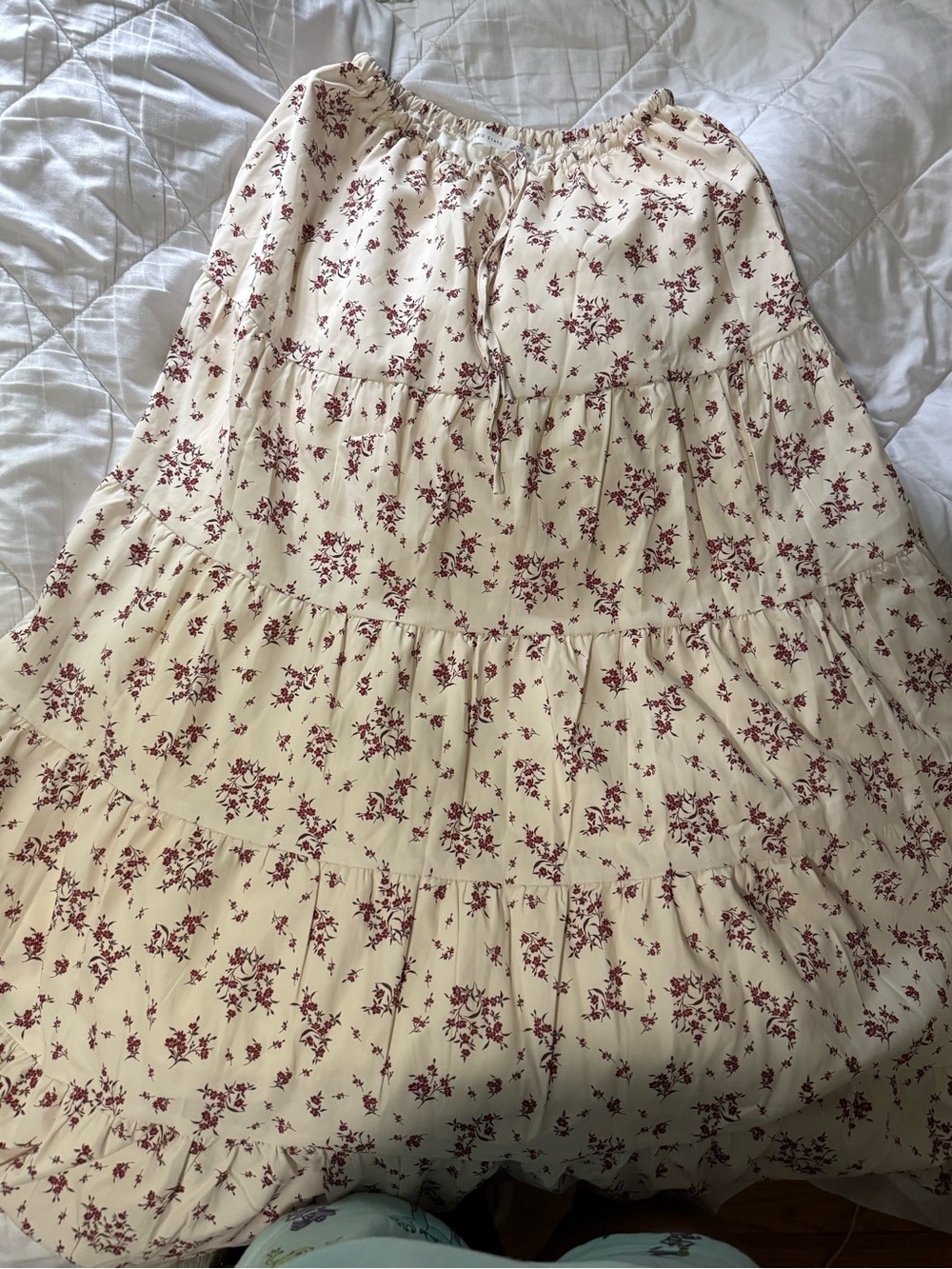 Altar'd State Cream Maxi Skirt with Burgundy Floral Print